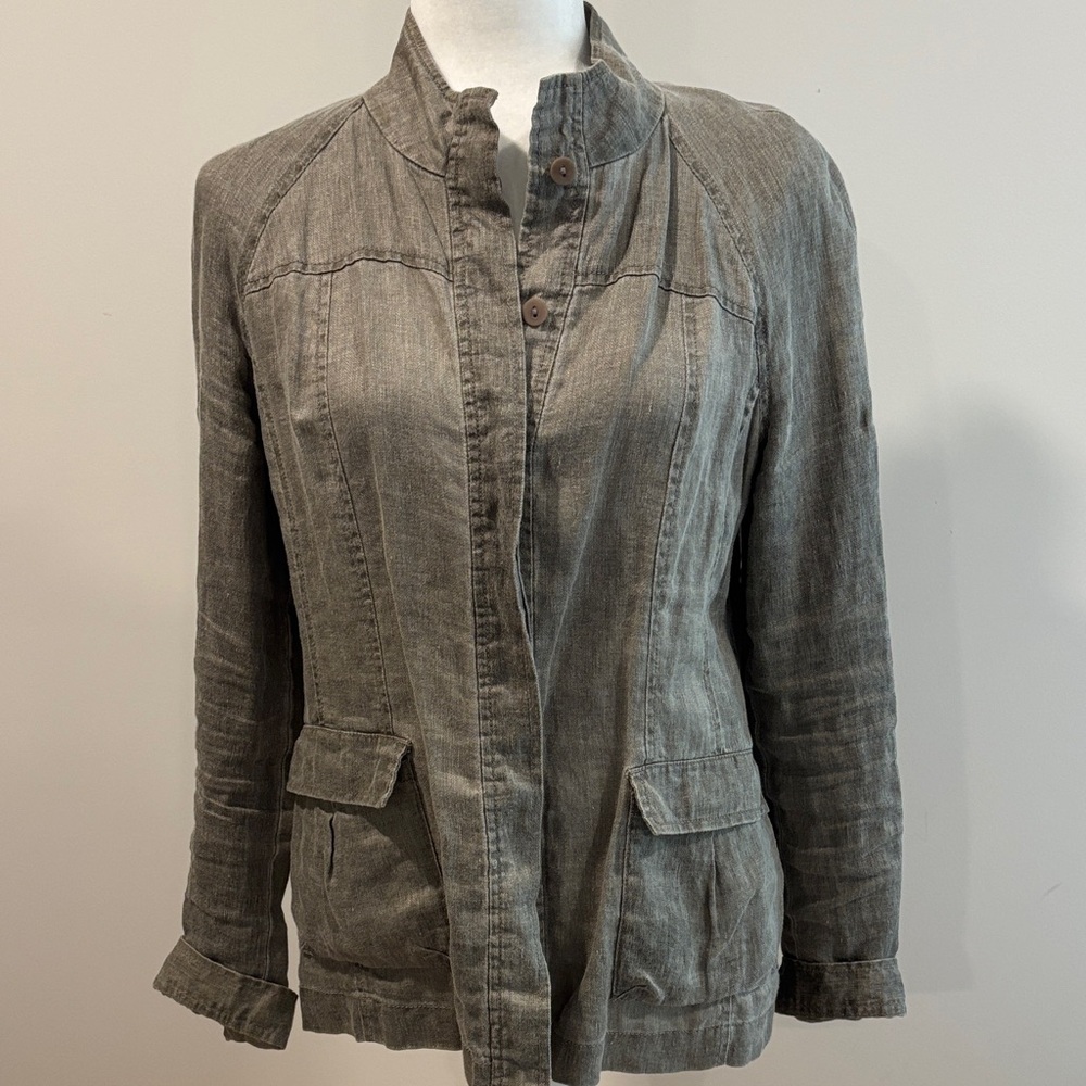 Eileen Fisher washed linen Utility Jacket in khaki green